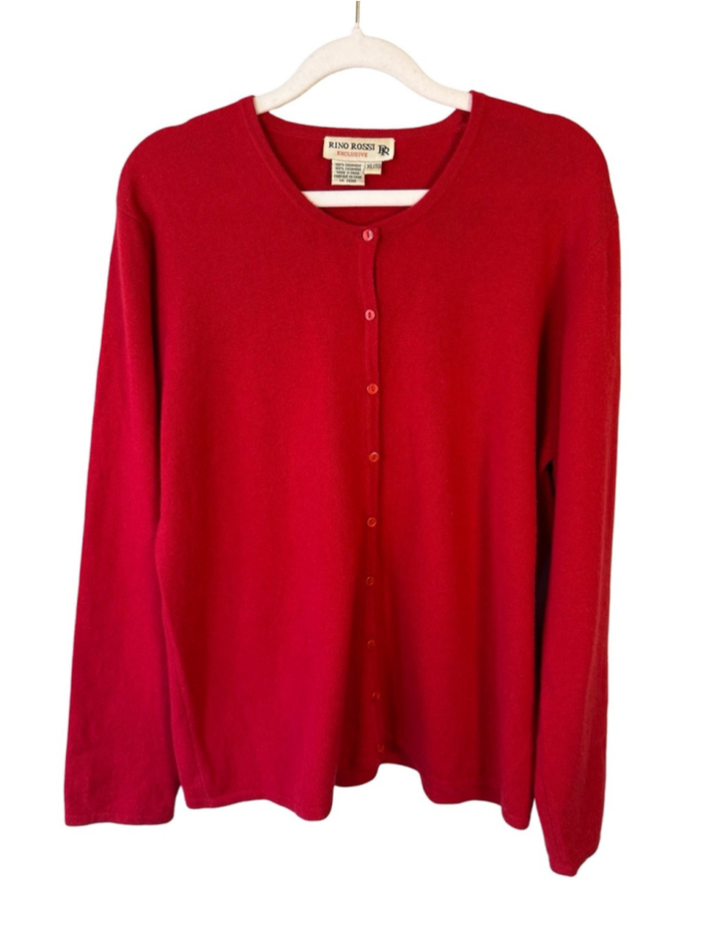 Rina Rossi Classic Red Cashmere Button-Front Cardigan Size XL Classic